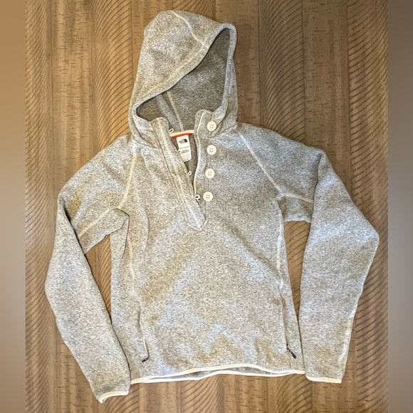 The North Face Gray Hoodie with Buttons Women's Size Medium Winter Cozy - Picture 1 of 5
